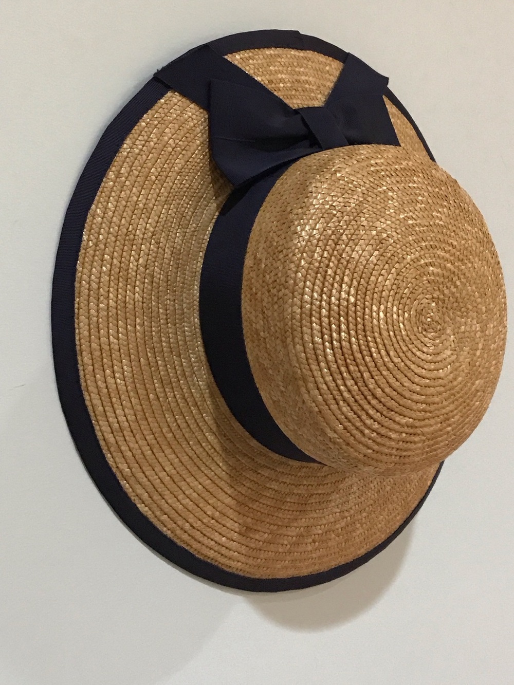Laura Ashley Natural Straw Hat with Black Ribbon Bow